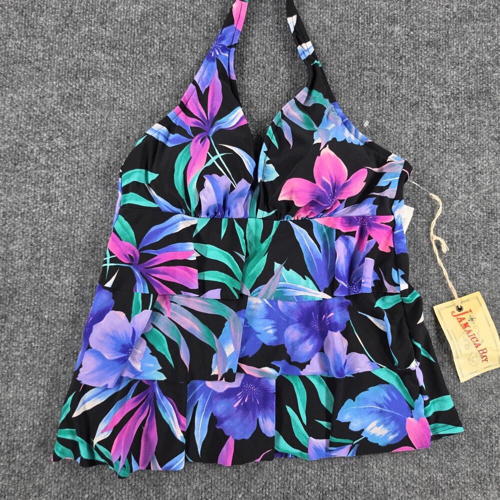 Jamaica Bay Women's Size 10 Tankini Top Black Floral Halter Padded Swimwear